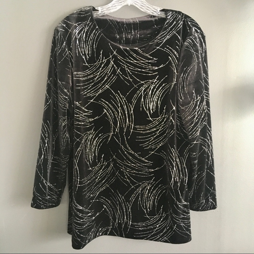 Vintage Black Velvet Silver Sparkle Tunic Size XL